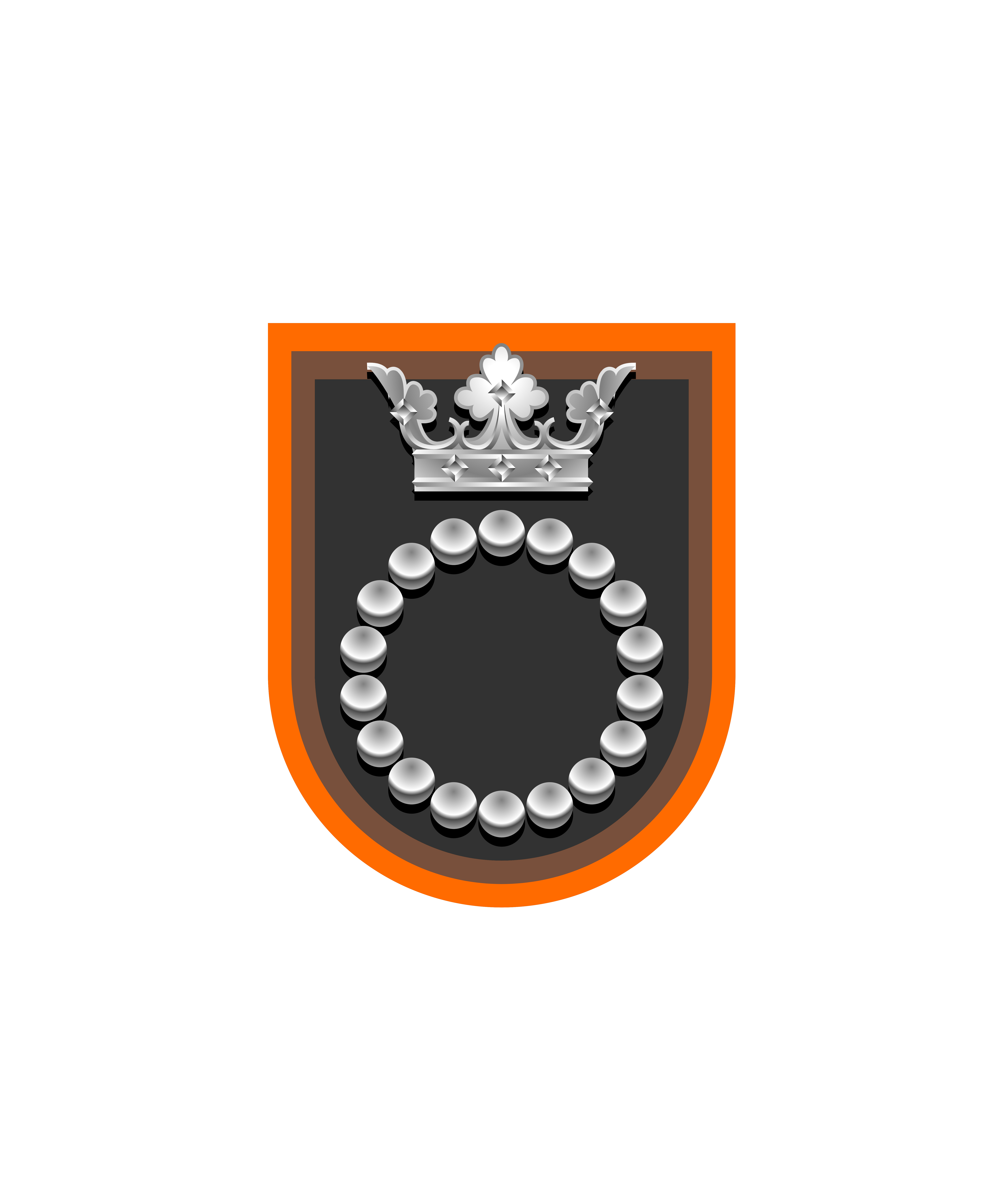 Eighteen Orbs and Crown in Chief on Sable Citrine and Tenné Bordure Parted Bordurewise